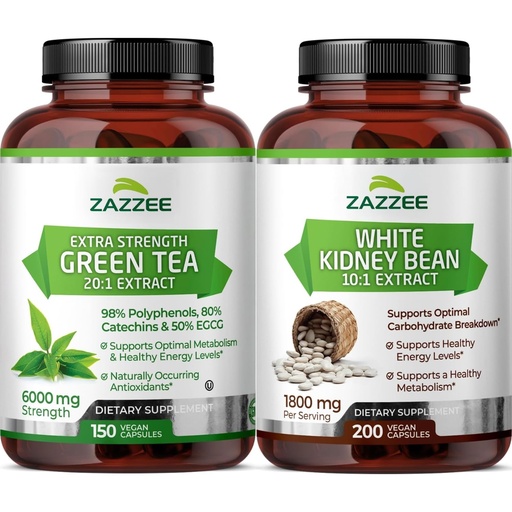 [BRSREEIEDMCBE23Z] Zazzee Herbal Slimming Bundle | Extra Strength White Kidney Bean Extract and EGCG Green Tea Extract Capsules | Non-GMO Vegan & ISO Lab Tested