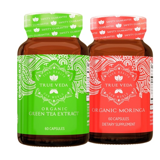 [BRSRGEL6BUIAI3YY] True Veda Energy and Digestive Support Bundle | USDA Organic | Multi-Award-Winning | Organic Green Tea + Organic Moringa