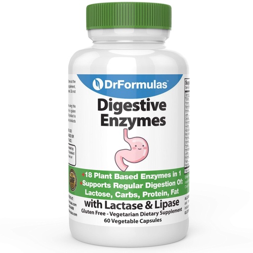 [BRSWIEDQBN6WEF3G] DrFormulas Digestive Enzymes for Bloating Relief, Gas, Lactose Intolerance, Digestion Support with Lactase, Amylase, Lipase, Bromelain, Protease, 60 Capsules
