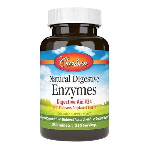 [BRSWIYILCUAACEDI] Carlson - Natural Digestive Enzymes, Digestive Aid #34 with Protease, Amylase & Lipase, Digestive Support, Nutrient Absorption & Optimal Wellness, 250 Tablets