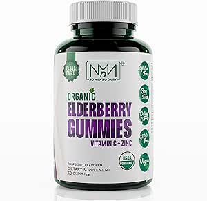 [BRSRAZYPA4NBA3TA] Organic Elderberry Gummies with Zinc and Vitamin C | Immune Boosting Sambucus Elderberry Rich in Antioxidants | Plant Based, Gluten Free, 60 Vegan Gummies