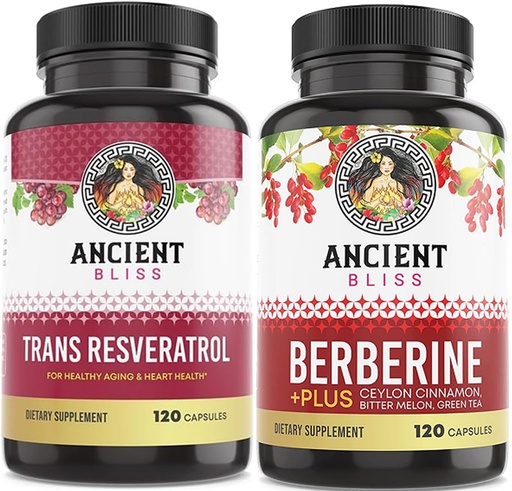 [BRSREEABBAFRGALK] Berberine & Resveratrol Supplement Bundle – with Organic Ceylon Cinnamon, Green Tea, Grape Seed Extract & Antioxidants – Plant-Based Daily Wellness Support – 2 Capsules per Serving