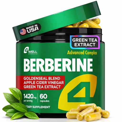 [BRSRABA7OUHRAAAY] Berberine HCL 1200mg & Japanese Green Tea Extract 150mg – Berberine Supplement for Metabolic Support with Apple Cider Vinegar & Goldenseal, Body Composition, Digestive & Immune Support, 60 Capsules