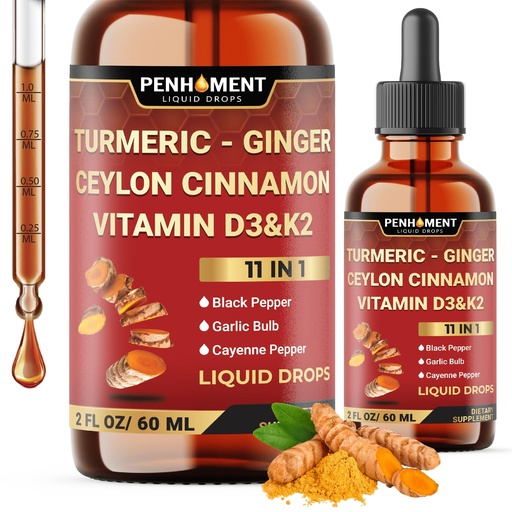 [BRSREZQRAQDQEG3U] 11in1 Liquid Turmeric Curcumin with Ginger, Ceylon Cinnamon, Berberine Extract, Garlic, Black Pepper - Drops Extract - 2 Fl Oz - 2 Month Supply