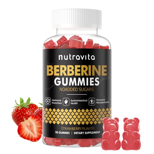 [BRSRAAA2BEMAKHT4] Nutravita Berberine Gummies with Ceylon Cinnamon 1500mg High Potency Berberine HCL Supplement for Immune and Metabolism Support, Sugar Free Organic Berberine Gummies Strawberry Flavor-1PACK