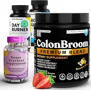 [BRSRABAKAACRUG3O] ColonBroom Premium Psyllium Husk Powder(50 Servings) + Day&Night Burner Supplements, Weight Management Pills(60 Servings) + Sugar Craving Suppressant - Chromium Picolinate 200mcg(60 Servings), 4 items