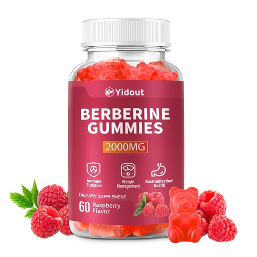 [BRSREALYBB6RS3LG] Berberine Gummies 2000mg-Natural High Potency Berberine HCL Supplement - Immune System & Metabolism Support - Vegan, Non-GMO - Delicious Raspberry Flavor (60 Count（Pack of 1）)
