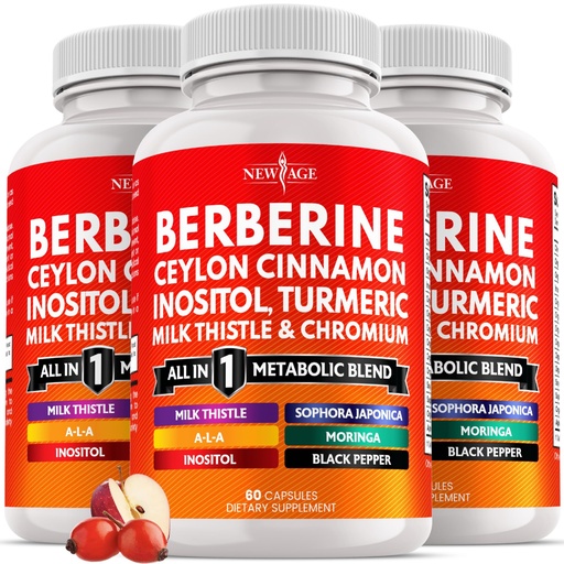 [BRSREBQCOUOQO3L4] Berberine and Ceylon Cinnamon Supplement - Bitter Melon, Glucomannan, Gymnema Sylvestre, Chromium, Moringa, Milk Thistle, Turmeric, Inositol Pills - 180 Count