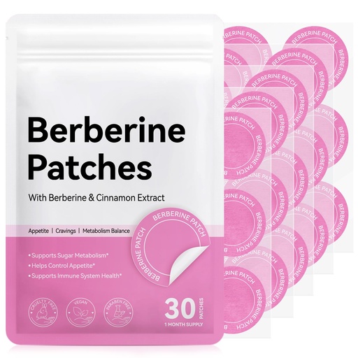 [BRSRGZYQCMJQK2TF] Berberine Patches, with Cinnamon, Pomegranate, 8-Hour Long-Lasting Formula Support for Women and Men, Applied to Various Parts of The Body, 30 Patches