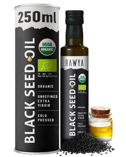 [BRSWYZIDDECQID34] RAWYA Black Seed Oil - USDA Organic Certified - Cold Pressed - 8.4 Fl oz - Extra Virgin - Turkish Black Cumin Seed - Premium Nigella Sativa with Thymoquinone - Kalonji - Non-GMO, Gluten-Free - Nutritional Supplements - Extra Strong Taste