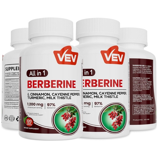 [BRSRGA3RCR6QKA3X] VEV Berberine Supplement with Ceylon Cinnamon for Daily Wellness Support– 2 Bottles (240 Capsules Total)