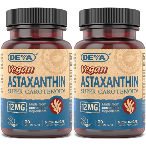 [BRSREYICOIOQIADU] DEVA Vegan Astaxanthin 12mg Capsules 2-Pack – Free-Radical Scavenging Carotenoid Made from Microalgae, 30 Count Ea