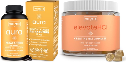 [BRSRGHYCCUNAYCDA] WellPath Astaxanthin 12mg – Natural Astaxanthin Supplements from Microalgae and Creatine HCl Gummies 750mg – Chewable Creatine Gummies for Women and Men – 5g Monohydrate Equivalent