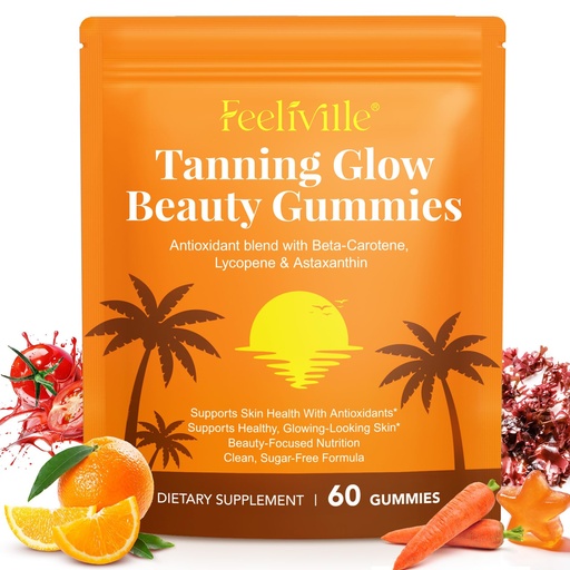 [BRSRGBI3O4FBGH3Z] Tanning Gummies, 60 Count Tanning Gummies for Women and Men with Astaxanthin, Antioxidant Blend with Beta-Carotene, Lycopene & Astaxanthin, Skin Radiance & Hydration, Vegan & Sugar Free (1 Bag)