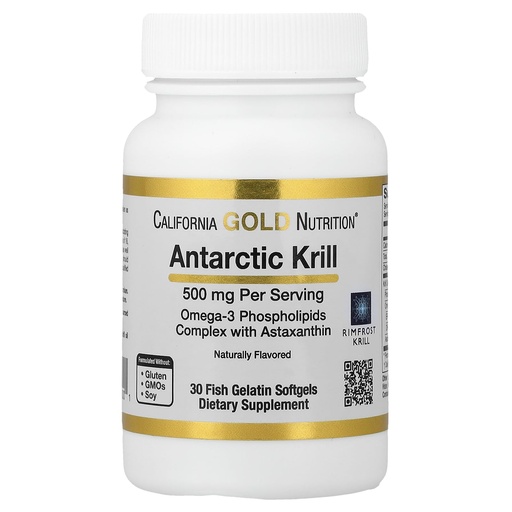 [BRSWGZ32DF5BSDLZ] California Gold Nutrition Antarctic Krill Oil, 500 mg Omega-3 Phospholipids with Naturally Occurring Astaxanthin, Natural Strawberry & Lemon Flavor, Non GMO, 500 mg, 30 Fish Gelatin Softgels
