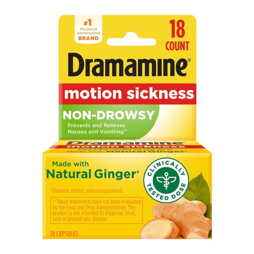 [BRSROCAYBUIWAAYV] Dramamine Motion Sickness Raspberry Cream Chewable Tablets 12 Count 2 Pack and Ginger Capsules 18 Count