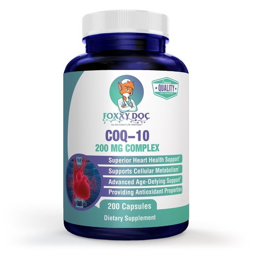 [BRSWGAAEDIIBUF37] CoQ10 - Co-Enzyme Q10-200 mg - Excellent Value - 200 Caps - Quick Absorption - Veg. Caps - Non-GMO - Ubiquinone - Heart & Cellular Energy & Brain Supplement by Foxxy Doc