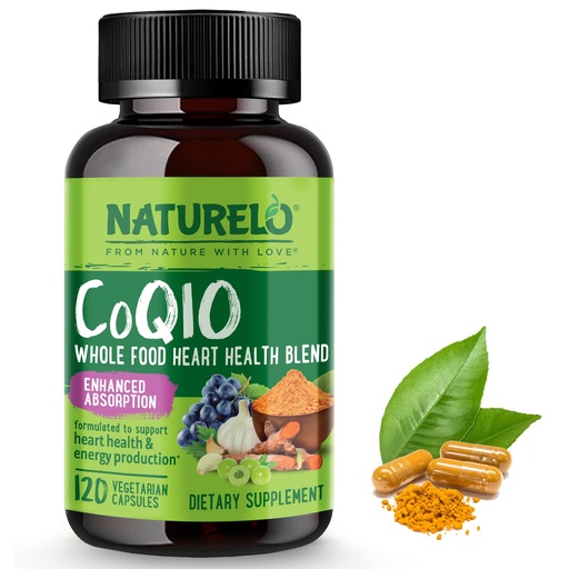 [BRSW2CT7OAFRG3TJ] NATURELO Whole Food CoQ10 Supplement, 120 Veg Capsules, Heart Health Blend, Powerful Antioxidant, CoQ10 100mg Supports Energy Production