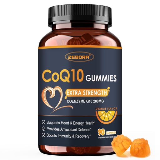 [BRSRAAIHDFYBSC3F] ZEBORA CoQ10 200mg Gummies, Coenzyme Q10 for Heart & Immune Health Support, Powerful Antioxidant, Boosts Energy, Natural Orange Flavor, Non-GMO, 90 Gummies