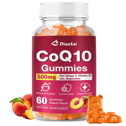 [BRSREZ34AQHGA3DX] CoQ10 Gummies - 500mg per Serving with Omega-3 (EPA & DHA), B3 & Zinc - Supports Immunity & Energy - Delicious Orange Flavor - Non-GMO, Gluten-Free - 60 Count