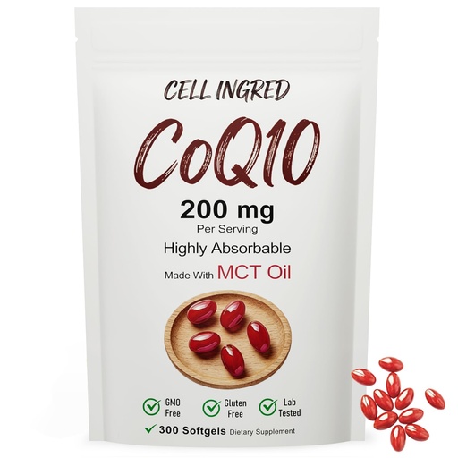 [BRSRGHTYAEBQYGTG] CQ10, 200 mg per Serving, 300 softgels with Coconut MCT Oil, Highly absorbable ubiquinone Form of CoQ10, antioxidant Support for Heart and Energy Health, Non-GMO, Gluten-Free, Soy-Free.