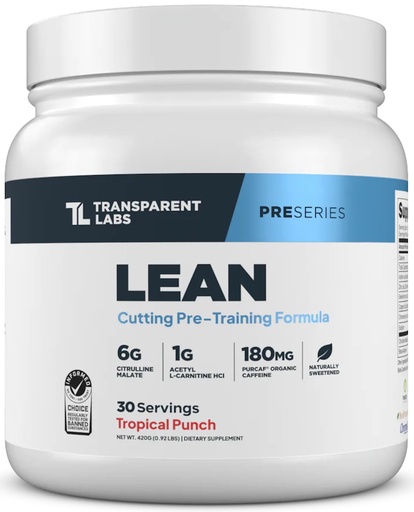 [BRSROAL2CICQM2A4] Transparent Labs Lean Pre-Workout - Body Recomposition Pre Workout for Men and Women with Acetyl L-Carnitine, Beta Alanine Powder, & PurCaf Organic Caffeine Powder - 30 Servings, Tropical Punch