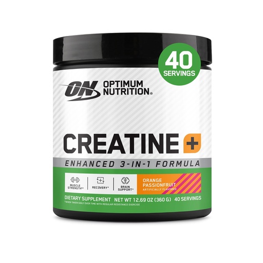 [BRSREYD4PMFAAHQ6] Optimum Nutrition Creatine Monohydrate Plus Powder, Orange Passionfruit Flavored Creatine Performance Blend With Electrolytes for Hydration, Added Vitamins, 40 Servings, 360 Grams (Packaging May Vary)