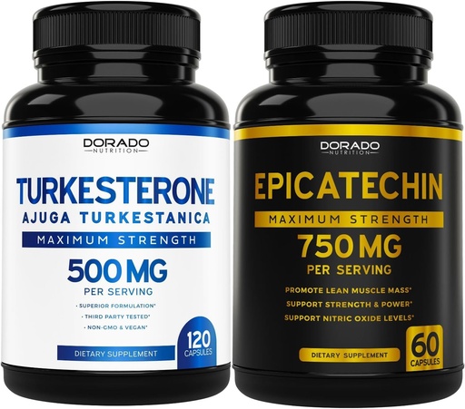 [BRSRAZARO4MGOA3F] DORADO NUTRITION Epicatechin Extract 750mg Por Serving - (120 Capsules) y Turkesterone Suplemento 500mg (120 cápsulas)