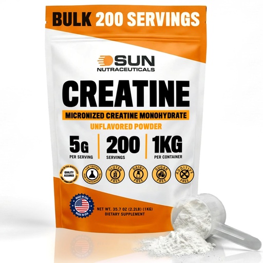 [BRSRGFAPOYCGEADV] Micronized Creatine Monohydrate Powder 1kg (2.2lbs, 200 Servings) - Bulk Creatine Powder Supplements, 5g per serv, Unflavored, Third Party Tested, Supports Muscle Strength for Men & Women