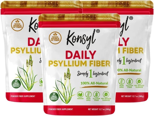 [BRSRMFIEAEBA23A3] Konsyl Daily Psyllium Fiber, 3 Pack, 360g Gusset Bag, Gluten Free, không GMMO, Keto Friendly, Unflavaored, Easy Mitter Fiber
