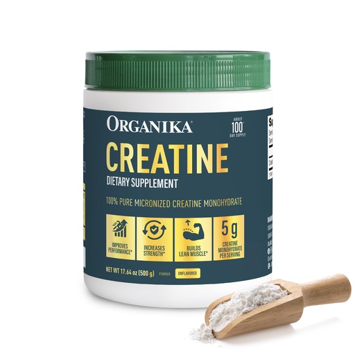 [BRSRGZDYPNYGACDF] Organika Creatine Powder- 100% Pure Micronized Creatine Monohydrate - Helps Build Lean Muscle, Increase Strength, and Improved Recovery and Performance for Men and Women - 500g, 100 Servings