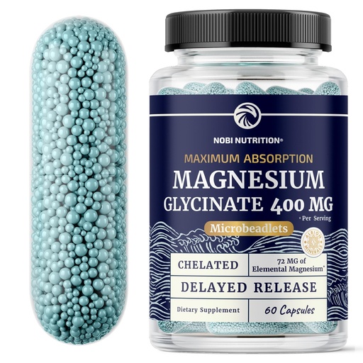 [BRSROGDQDF6AIGQV] Magnesium Glycinate 400mg | High Absorption Magnesium for Sleep, Calm, Muscle Relaxation, Heart, Bone & Nerve Support for Women & Men | Advanced Microbeadlets | Chelated Mag Glycinate | 60 Ct.