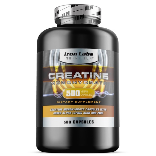 [BRSW2YANBZ7QMEYY] Iron Labs Nutrition Creatine Monohydrate (500 Capsules) - 3900mg Per Serving - Unflavoured Capsules - High Strength Creatine for Men & Women