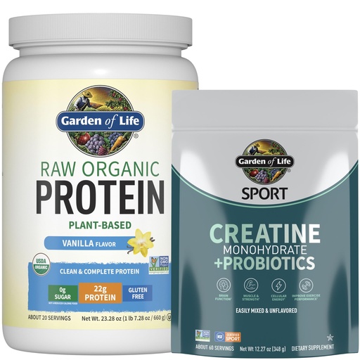[BRSREAYPCIBGGCL3] Garden of Life Protein & Creatine Bundle – Vegan Vanilla Protein Powder 20 Servings with BCAAs, Probiotics & Enzymes + Creatine Monohydrate Pre Workout 60 Servings for Muscle, Strength & Performance