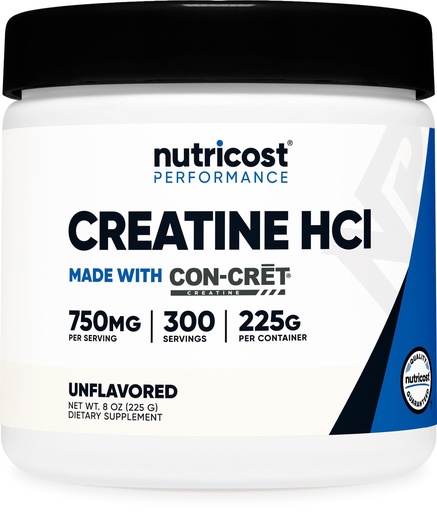 [BRSREYD4AEBQAC3U] Nutricost Creatine HCl Powder (8 OZ) - Made with CON-CRET Creatine, 300 Servings