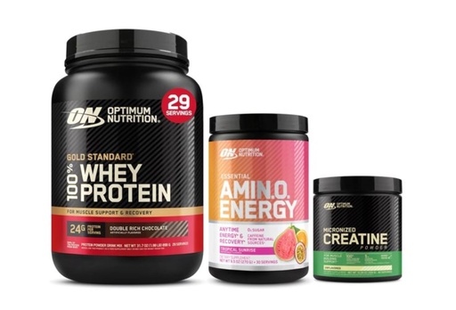 [BRSRABQ6PJ6AKHYU] Optimum Nutrition Starter Pack: Micronized Creatine Monohydrate Powder (60 Servings), Amino Energy Tropical Sunrise (30 Servings) and Gold Standard 100% Whey Double Rich Chocolate (29 Servings)