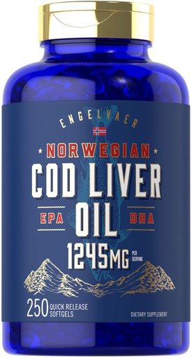 [BRSROCAEPMOQAF3L] Carlyle Cod Liver Oil Softgels | 1245mg | 250 Count | Norwegian | Non GMO, Gluten Free