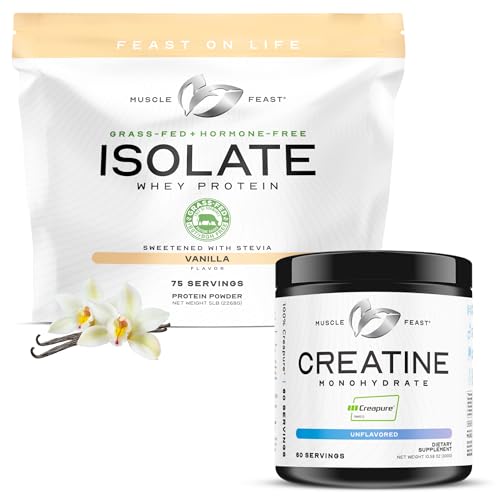 [BRSREZL3BAJROCLF] Muscle Feast Creatine + Isolate Bundle: 1 Creatine Powder (Unflavored, 300g) + 1 Whey Protein Isolate (Vanilla, 5lb) | Premium Supplements, Vegetarian, Gluten Free