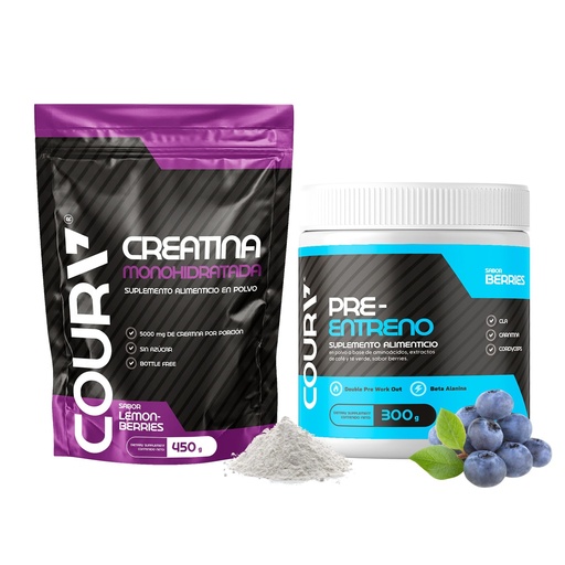 [BRSREHYRC55RM3TJ] COURA Creatine Monohydrate Lemon-Berries 450g + Pre Workourt Berries 300g - Intense Workouts and Energy Boost