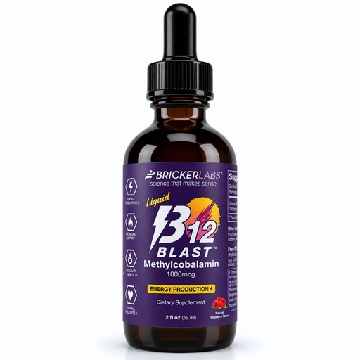 [BRSWKYTYCMMBOG3C] Bricker Labs B12 Blast Methylcobalamin 1000mcg, Great Tasting Sublingual Liquid Energy Vitamins -Vegan B12 Vitamins, Sustained Energy and Cellular Energy Supplement - 59-Day Servings