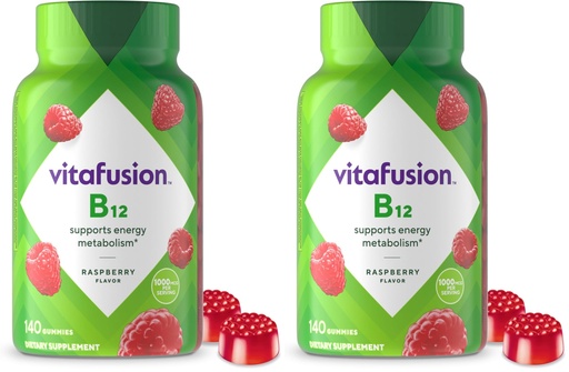 [BRSRGGQNBBYRY3TG] Vitafusion Vitamin B12 Gummies | 1000 mcg | 140 Adult Gummy Vitamins | for Women & Men | Raspberry Flavor | Gluten and Dairy Free Supplement (Pack of 2)