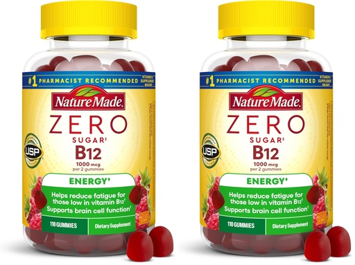 [BRSRGGQKA4PROFL3] Nature Made Zero Sugar Energy Vitamin B12 Gummies 1000 mcg per Serving,B12 Vitamin,Energy Metabolism Support,Aspartame Free,110 Sugar Free Gummies,55 Day Supply,(Pack of 2)