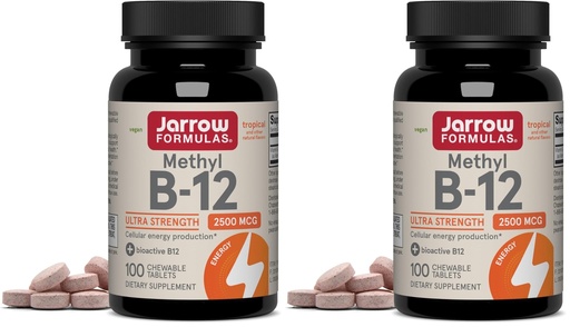 [BRSRGGQKBMNA2CAV] Jarrow Formulas Methyl Vitamin B12 2500 mcg, 100 Chewable Tablets, Tropical Flavored- Bioactive B12 Vitamin - Supports Cellular Energy Production, Brain Health & Metabolism - 100 Servings (Pack of 2)