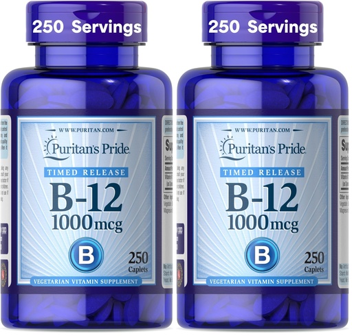 [BRSRGGQNCAHBOCL7] Puritan's Pride Timed Release Vitamin B-12 1000mcg,Vegetarian Dietary Supplement for Energy Metabolism,Heart,Circulatory,and Nervous System Health Support,8 Month Supply,250 Caplets,(Pack of 2)
