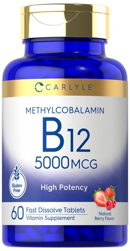 [BRSROEA2DIGWA3QZ] Carlyle Methylcobalamin Vitamin B12 5000mcg | 60 Fast Dissolve Tablets | for Adults | Vegetarian, Non-GMO & Gluten Free Supplement