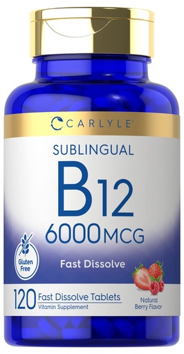 [BRSRMYL3DEMAG3DP] Carlyle Vitamin B-12 6000mcg | 120 Fast Dissolve Tablets | Natural Berry Flavor | Cyanocobalamin & Methylcobalamin | Vegetarian, Non-GMO, and Gluten Free Sublingual Supplement