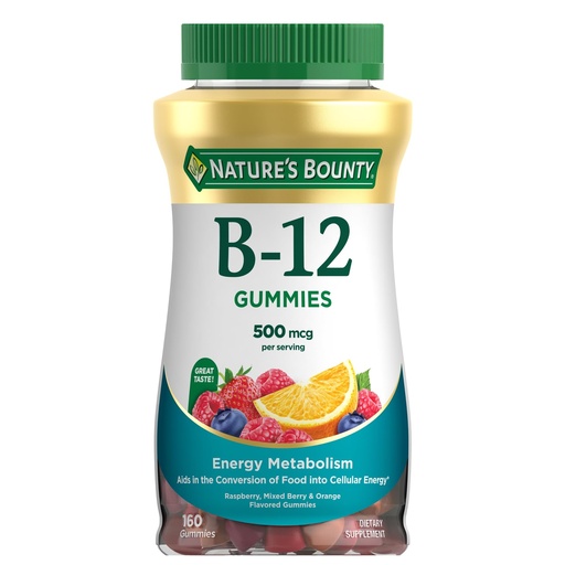 [BRSRAGAOOB7B4GTF] Nature's Bounty Vitamin B12 Gummies, Dietary Supplement, Supports Energy Metabolism and Nervous System Health, Mixed Berry Flavor, 500mcg, 160 Count