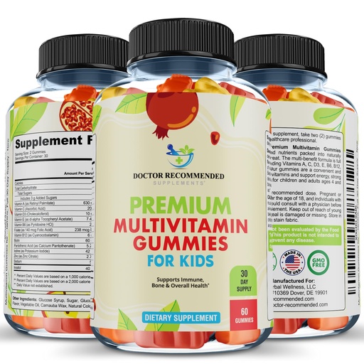 [BRSREYY6BYNRODTL] Premium Multivitamin Gummies for Toddlers & Kids - Chewable Essential Daily Vitamins A, C, D3, E, B6, B12, Biotin - No High-Fructose-Corn-Syrup or Artificial Sweeteners - 60 Gummies, 30-Day Supply