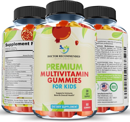 [BRSREYY6BYNRODTL] Toddler & Çocuklar için Premium Multivitamin Gummies - Chewable Essential Daily Vitamins A, C, D3, E, B6, B12, Biotin - No High-Fructose-Corn-Syrup veya Yapay Sweeteners - 60 Gummies, 30 Günlük Supply
