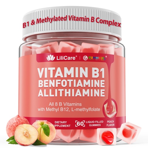 [BRSRAGL5CQFG23AY] Vitamin B1 & Methylated Vitamin B Complex Gummies - All B Vitamins, Benfotiamine, Thiamine & Inositol, Methylated B1 B2 B6 Multivitamins, L-methylfolate, Methyl B12 for Nerve Cognition Energy, 60 Cts